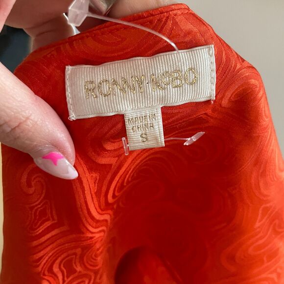 Ronny Kobo Cropped Silk Blend Jacquard Cropped Camisole Top Orange Small - Picture 6 of 8